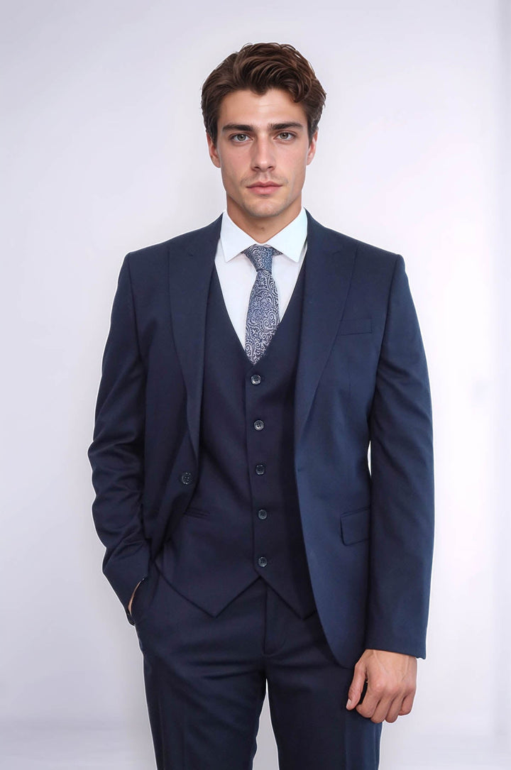 WSS Plain Slim Fit Navy Blue Men Suit  - Cedar Falls