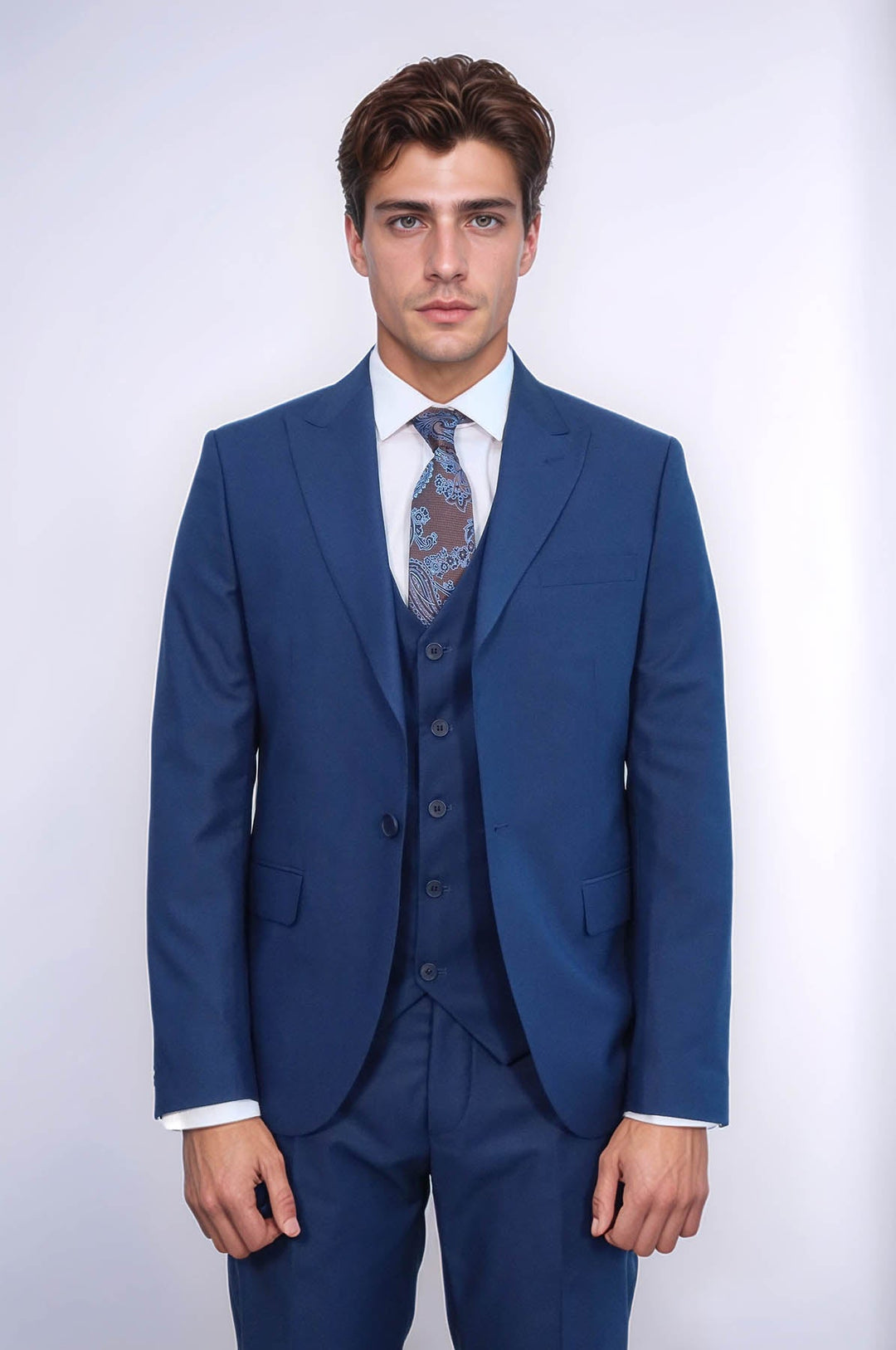 WSS Blue Men's Plain Suit with Vest  - Tequisquiapan