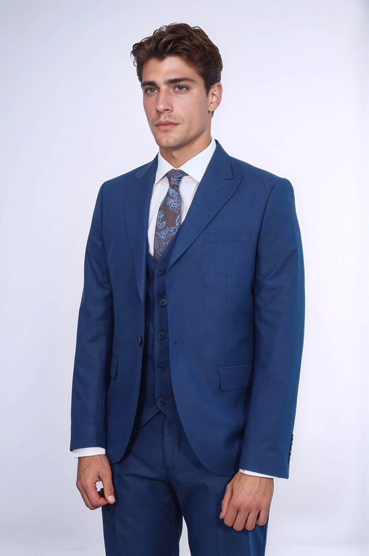 WSS Blue Men's Plain Suit with Vest  - Tequisquiapan