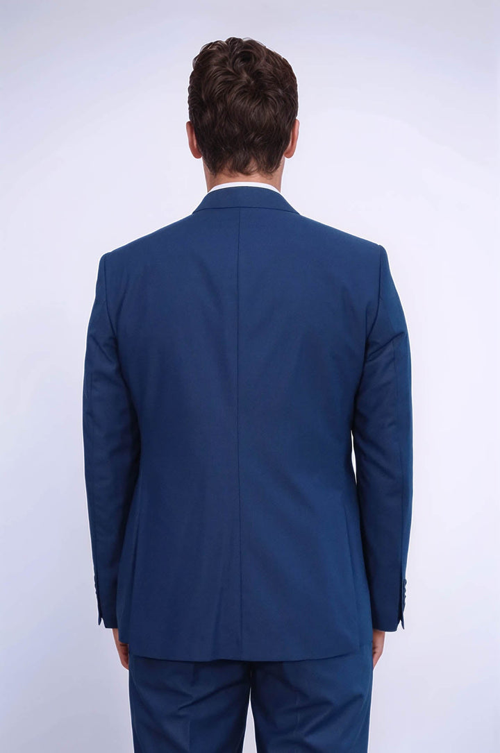 WSS Blue Men's Plain Suit with Vest  - Tequisquiapan