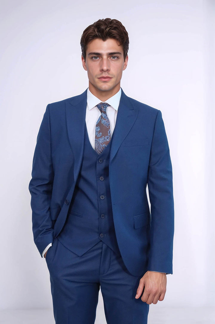WSS Blue Men's Plain Suit with Vest  - Tequisquiapan