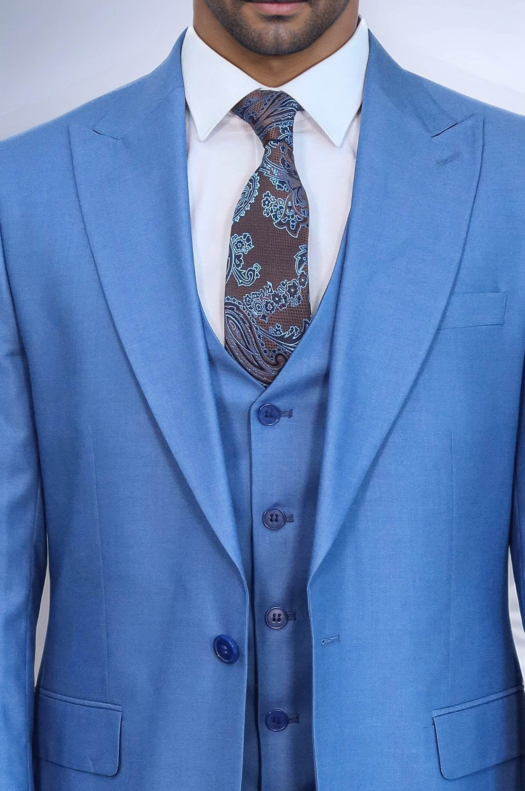 WSS Plain Slim Fit Navy Blue Men Suit  - Laval