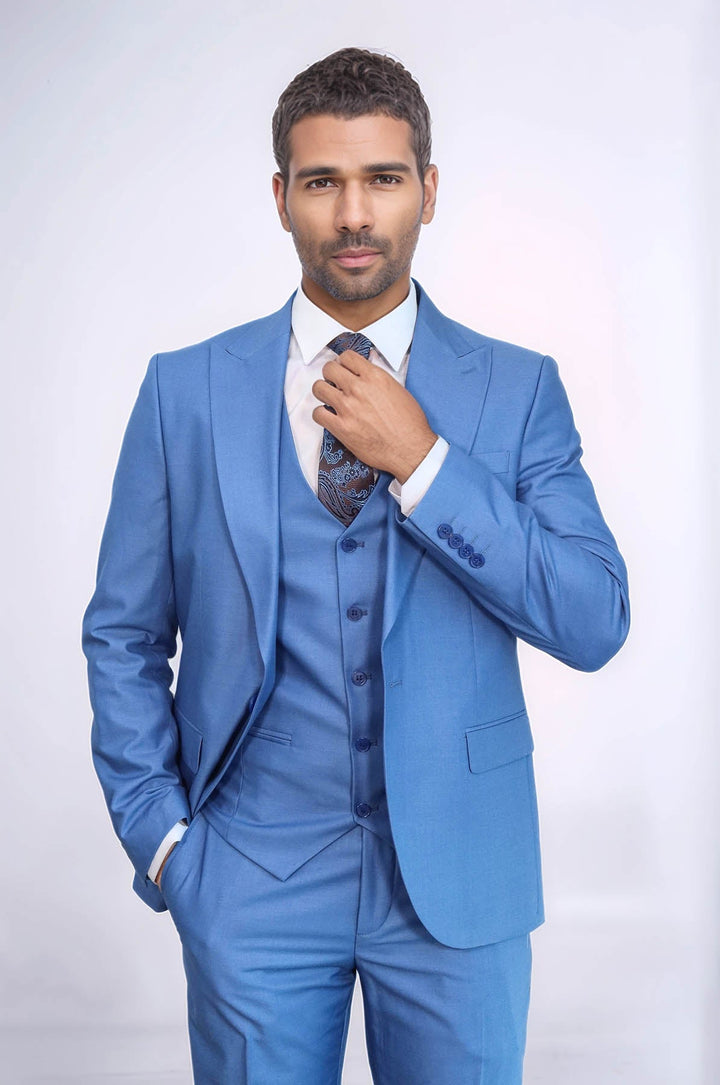 WSS Plain Slim Fit Navy Blue Men Suit  - Laval