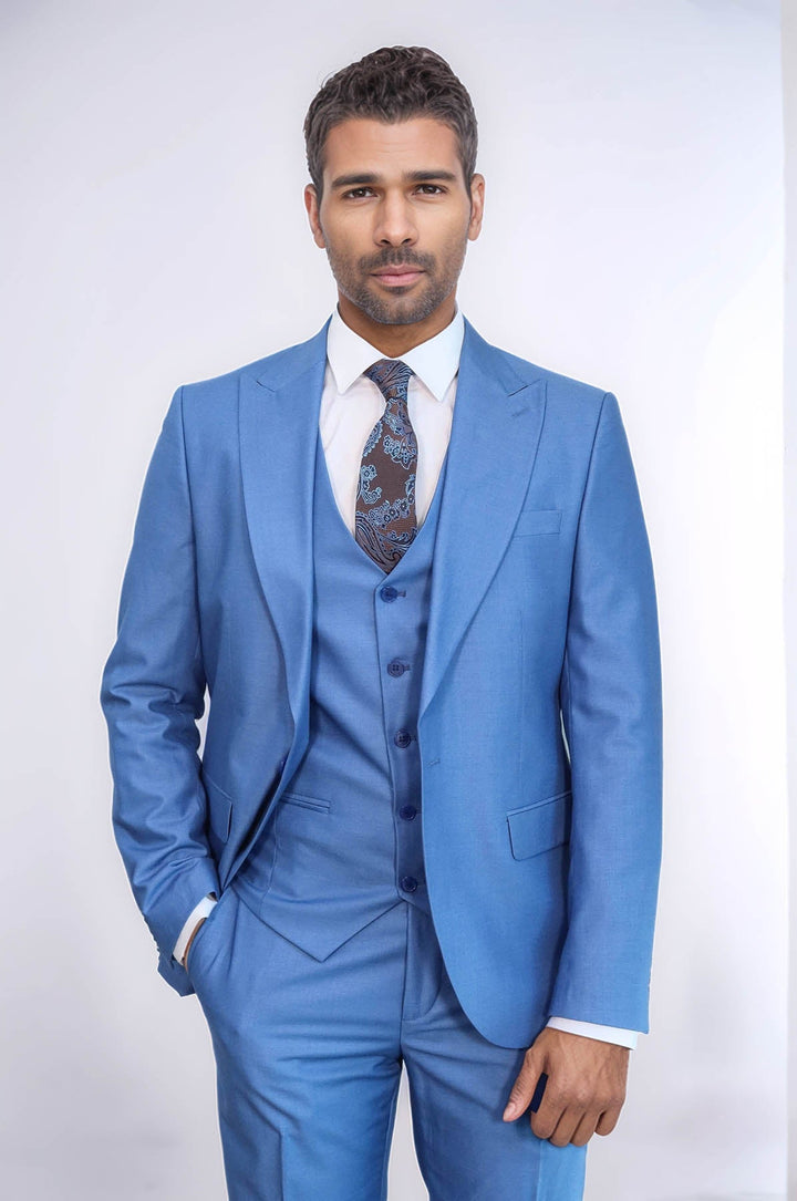 WSS Plain Slim Fit Navy Blue Men Suit  - Laval