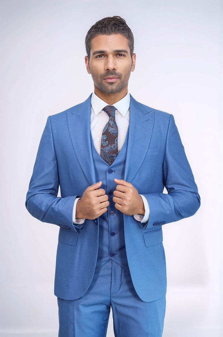 WSS Plain Slim Fit Navy Blue Men Suit  - Laval