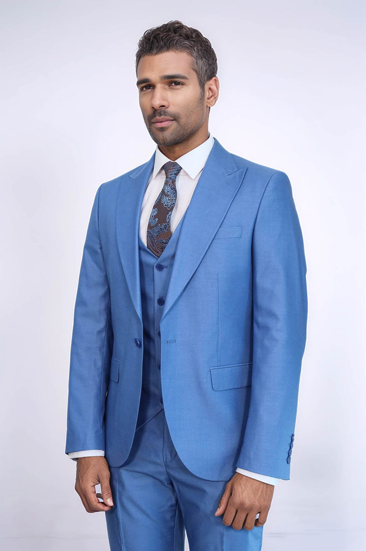 WSS Plain Slim Fit Navy Blue Men Suit  - Laval