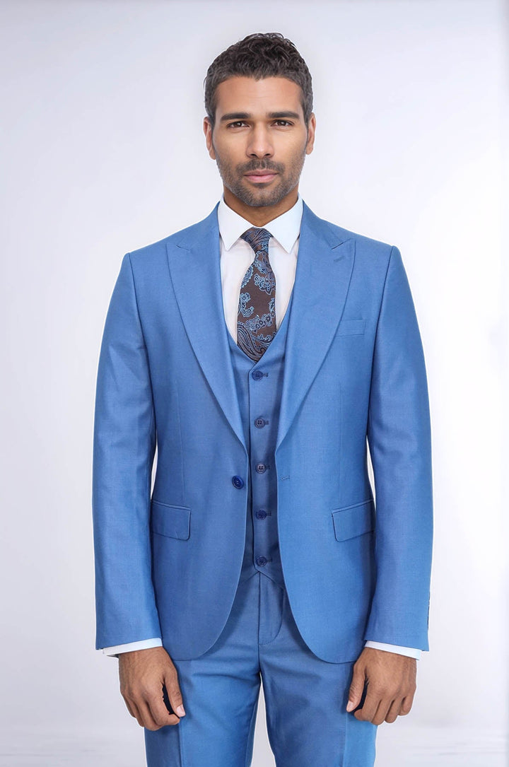 WSS Plain Slim Fit Navy Blue Men Suit  - Laval