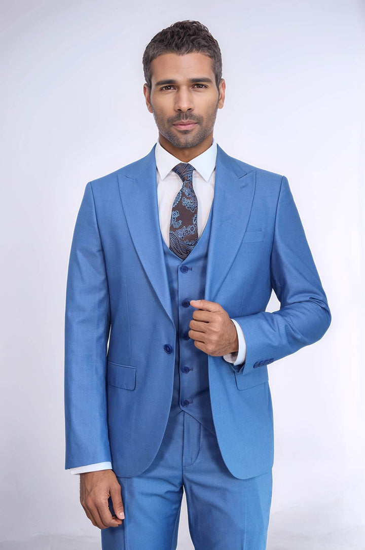 WSS Plain Slim Fit Navy Blue Men Suit  - Laval