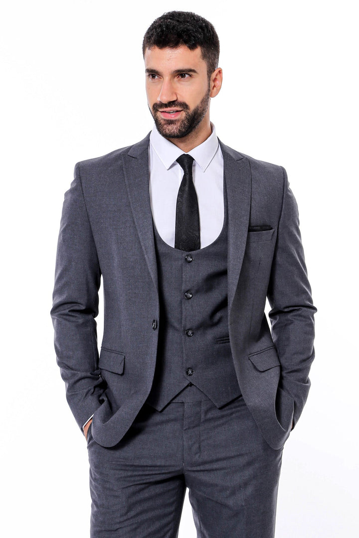 WSS Plain Slim Fit Anthracite Men Suit  - Jocotepec