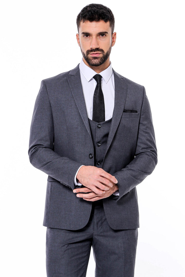 WSS Plain Slim Fit Anthracite Men Suit  - Jocotepec