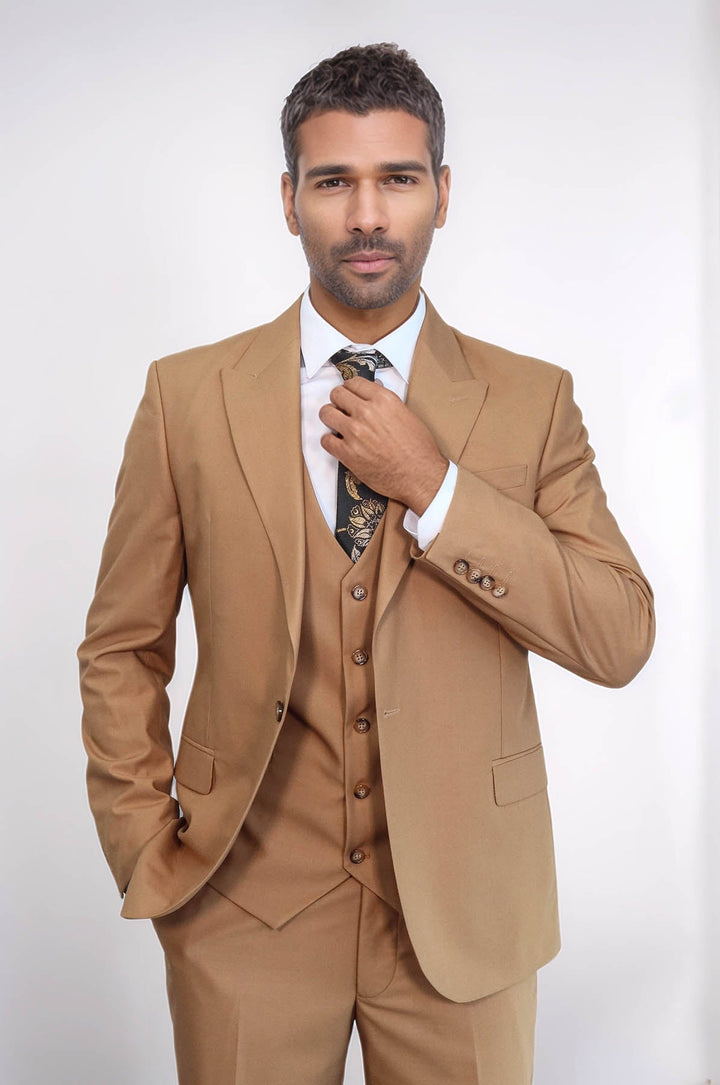 WSS Plain Slim Fit Tan Men Suit  - Ahrensburg