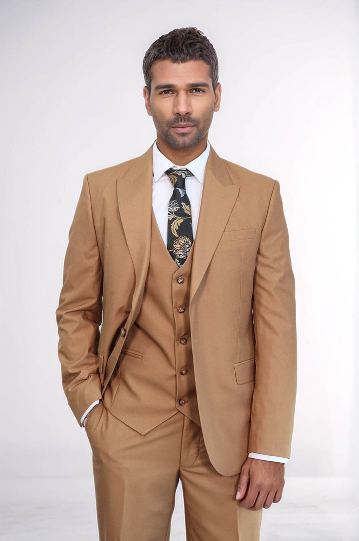 WSS Plain Slim Fit Tan Men Suit  - Ahrensburg