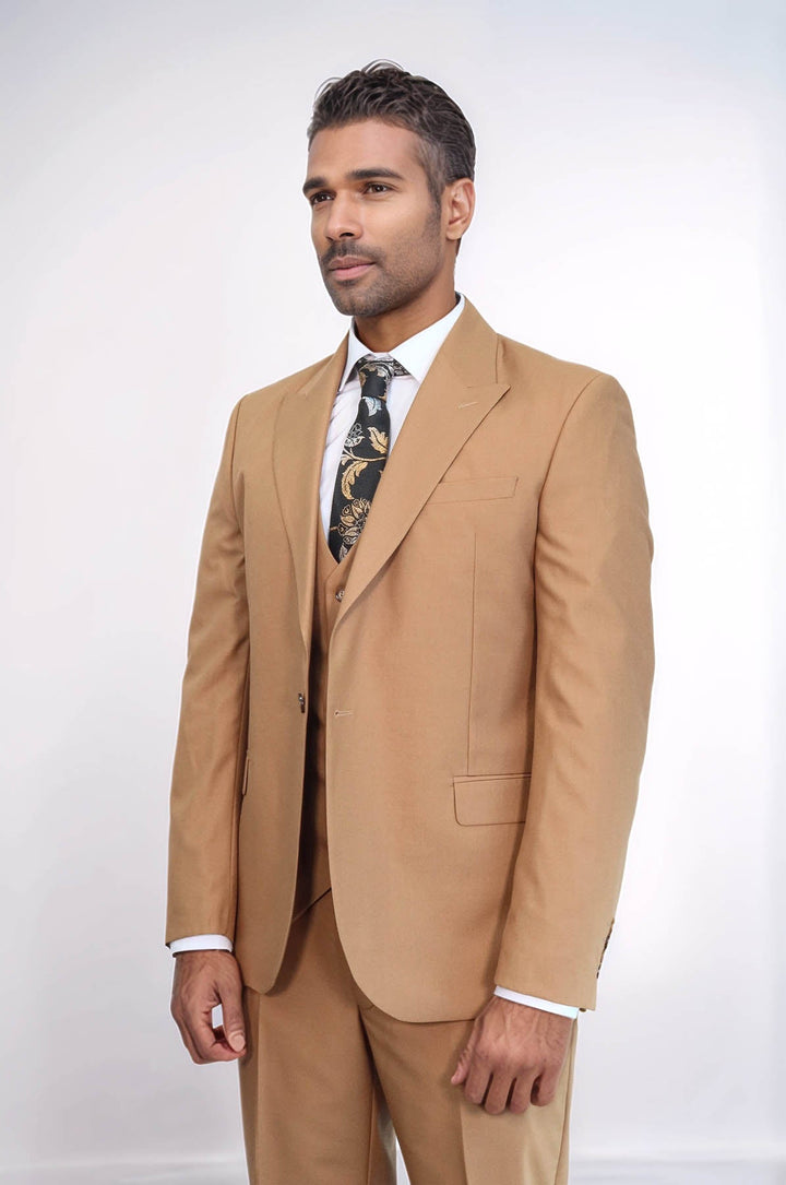 WSS Plain Slim Fit Tan Men Suit  - Ahrensburg