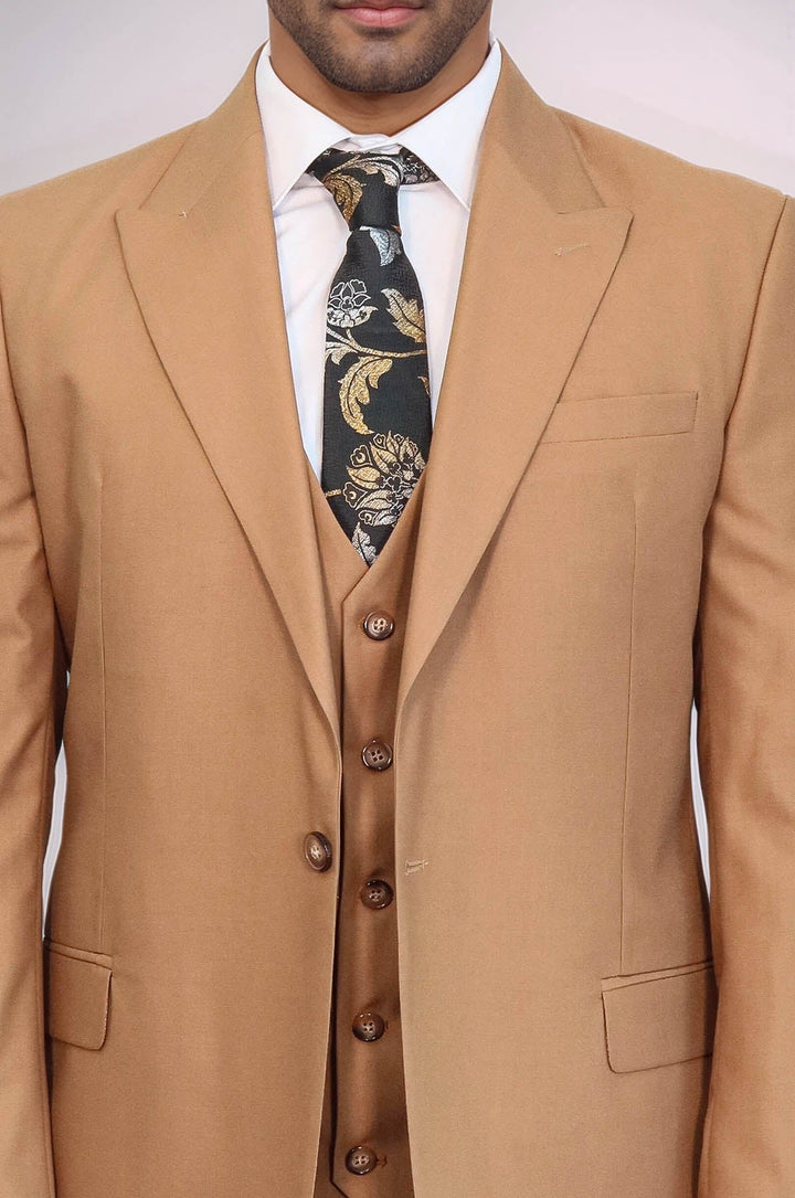 WSS Plain Slim Fit Tan Men Suit  - Ahrensburg