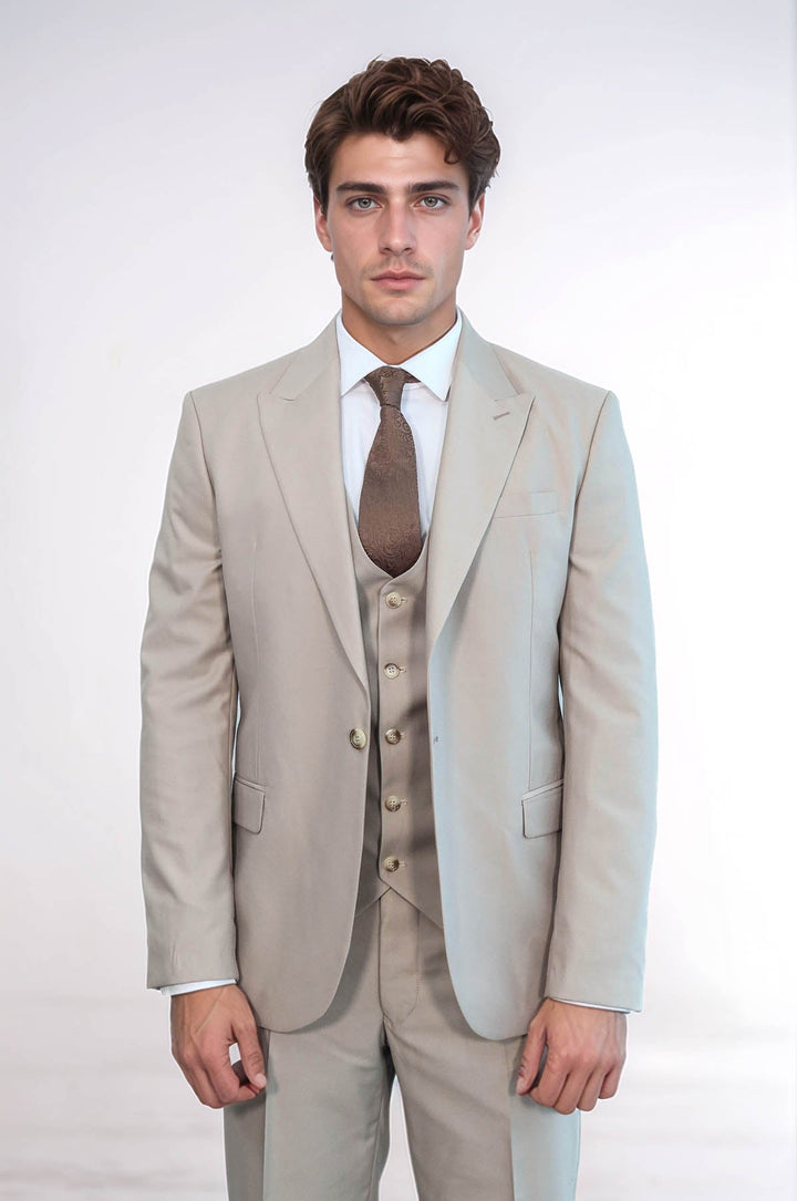 WSS Plain Slim Fit Light Brown Men Suit  - Sint-Truiden