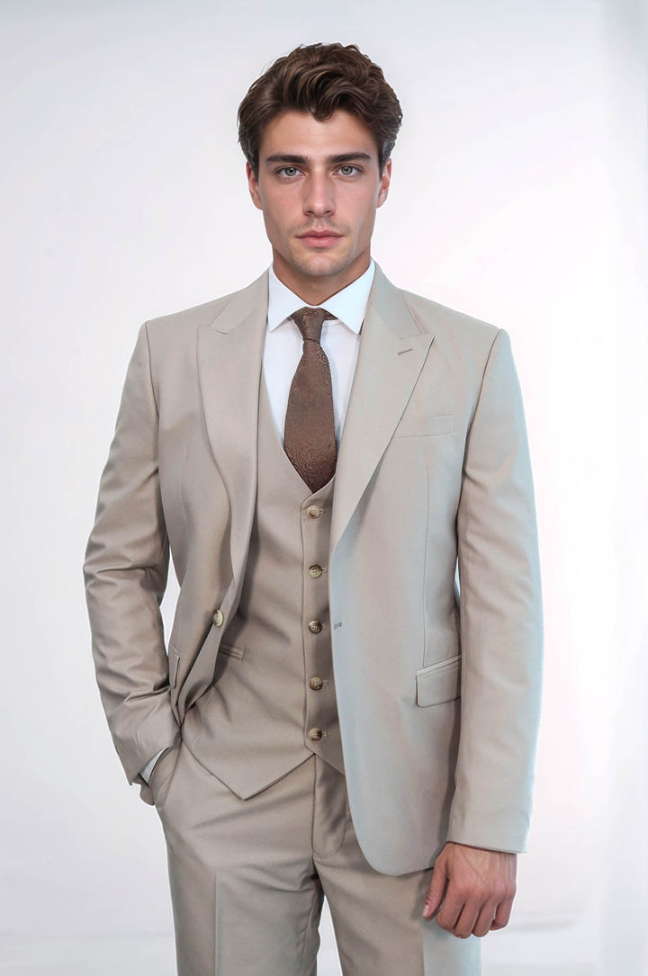 WSS Plain Slim Fit Light Brown Men Suit  - Sint-Truiden