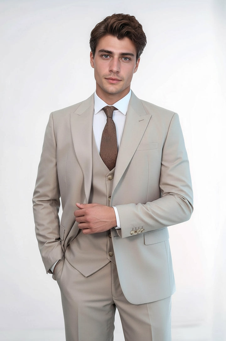 WSS Plain Slim Fit Light Brown Men Suit  - Suharekë