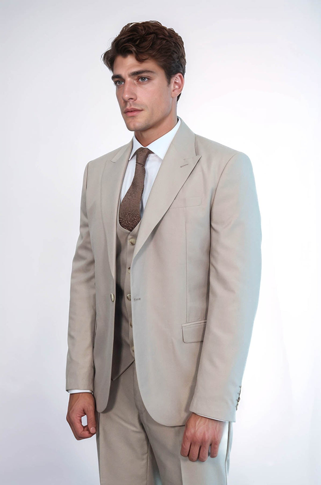 WSS Plain Slim Fit Light Brown Men Suit  - Sint-Truiden