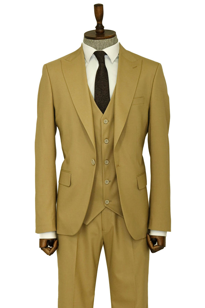 WSS Tan Men's Plain Suit with Vest  - Singen