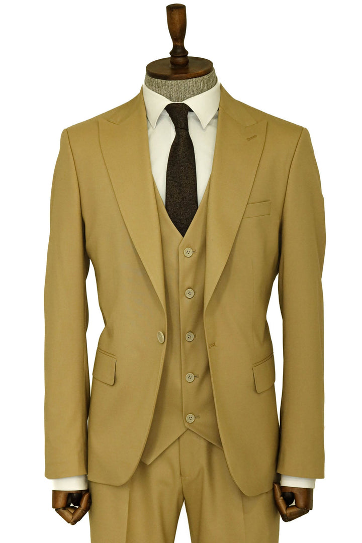 WSS Tan Men's Plain Suit with Vest  - Singen