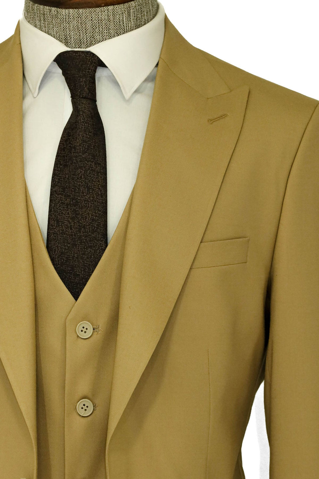 WSS Tan Men's Plain Suit with Vest  - Singen