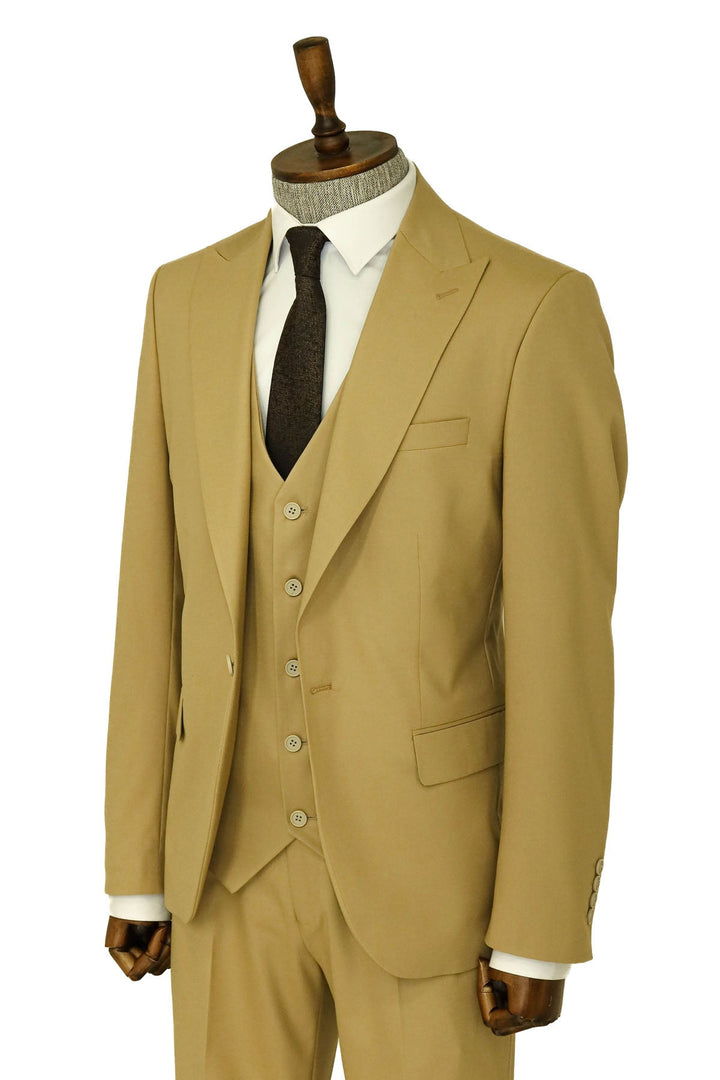 WSS Tan Men's Plain Suit with Vest  - Singen