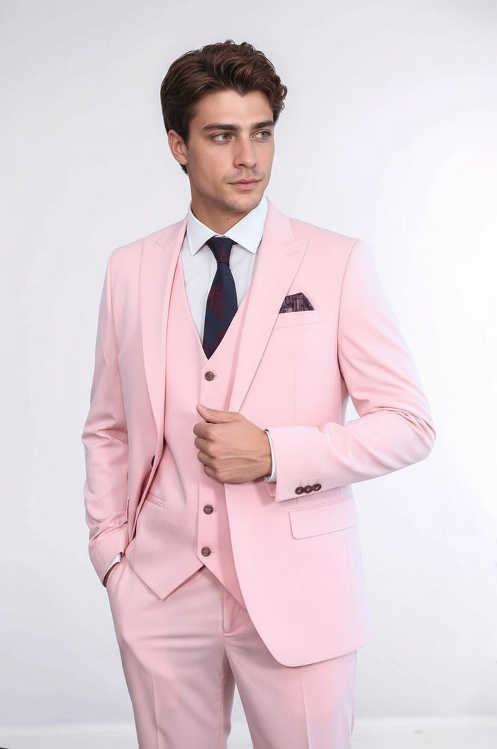 WSS Pink Men's Plain Suit with Vest  - North Highlands