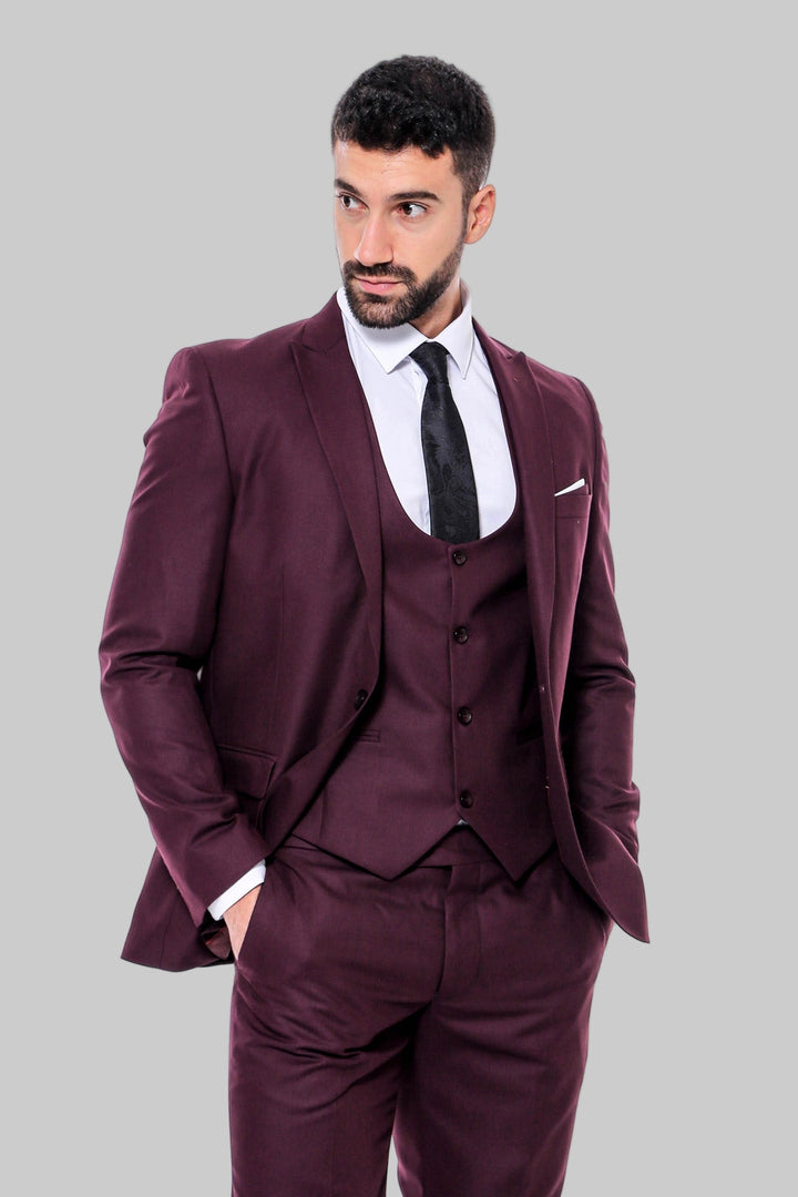 WSS Plain Slim Fit Burgundy Men Suit  - Vista