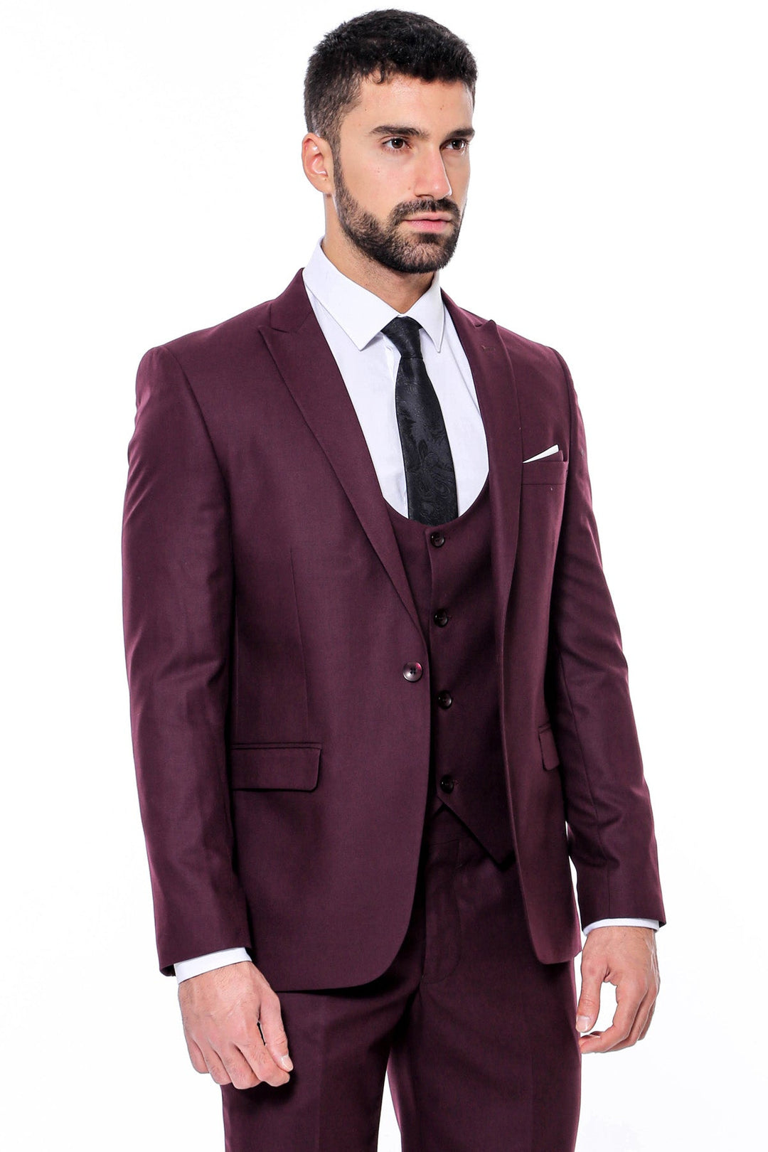 WSS Plain Slim Fit Burgundy Men Suit  - Vista