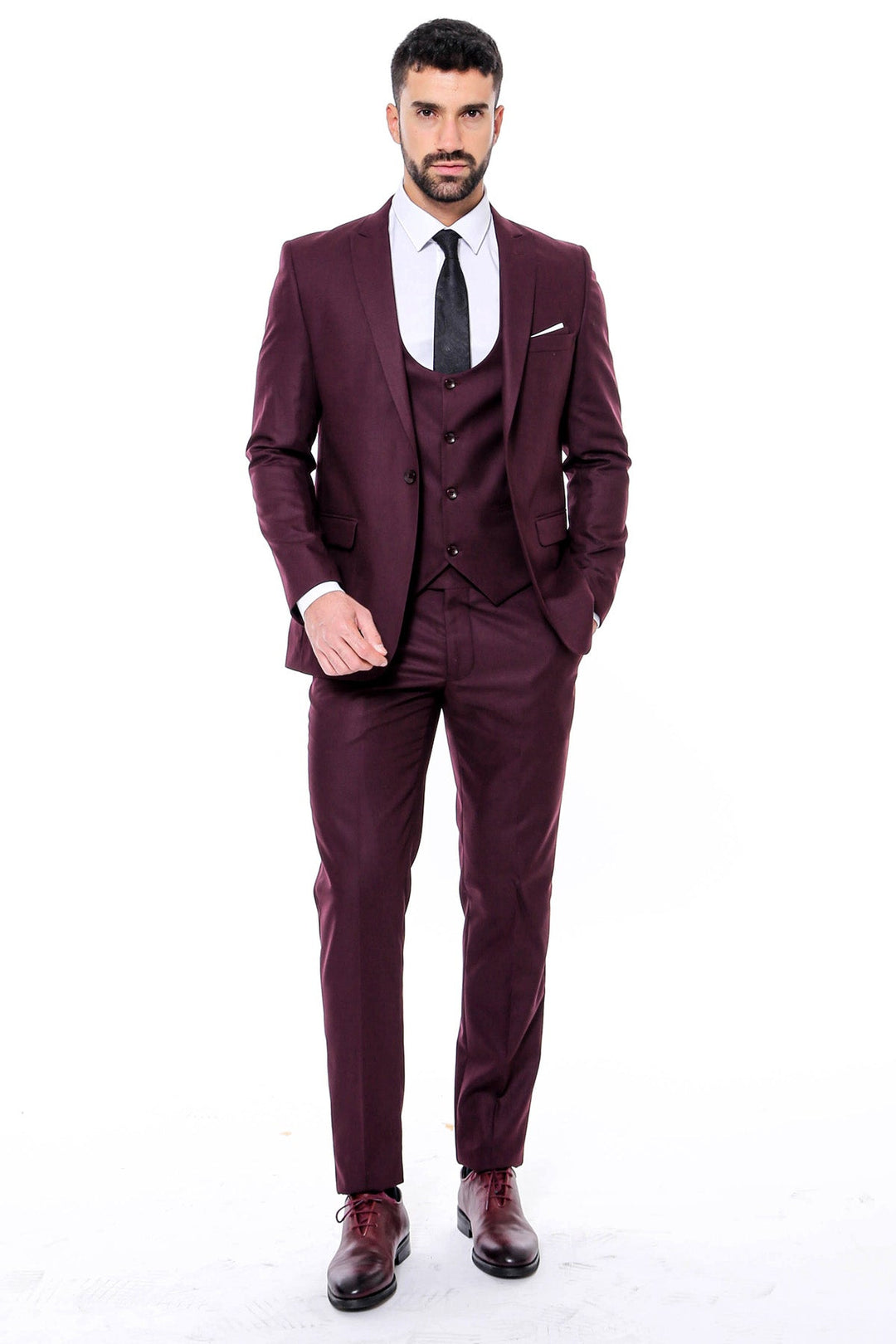 WSS Plain Slim Fit Burgundy Men Suit  - Vista