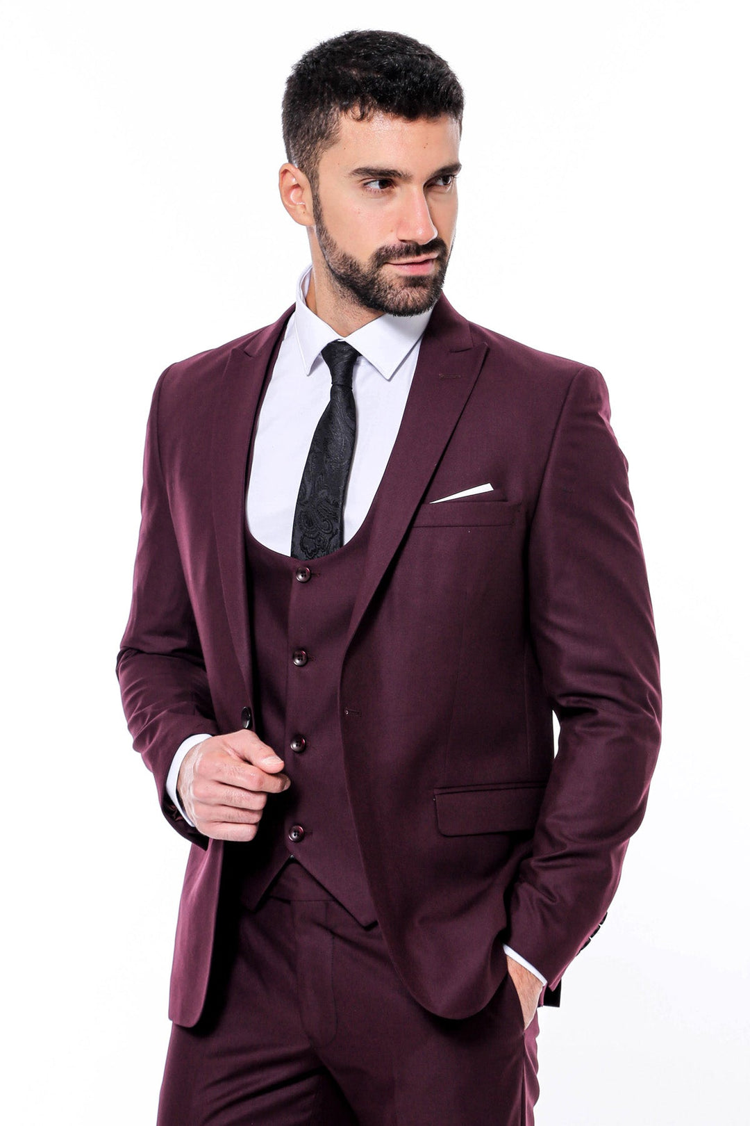 WSS Plain Slim Fit Burgundy Men Suit  - Vista