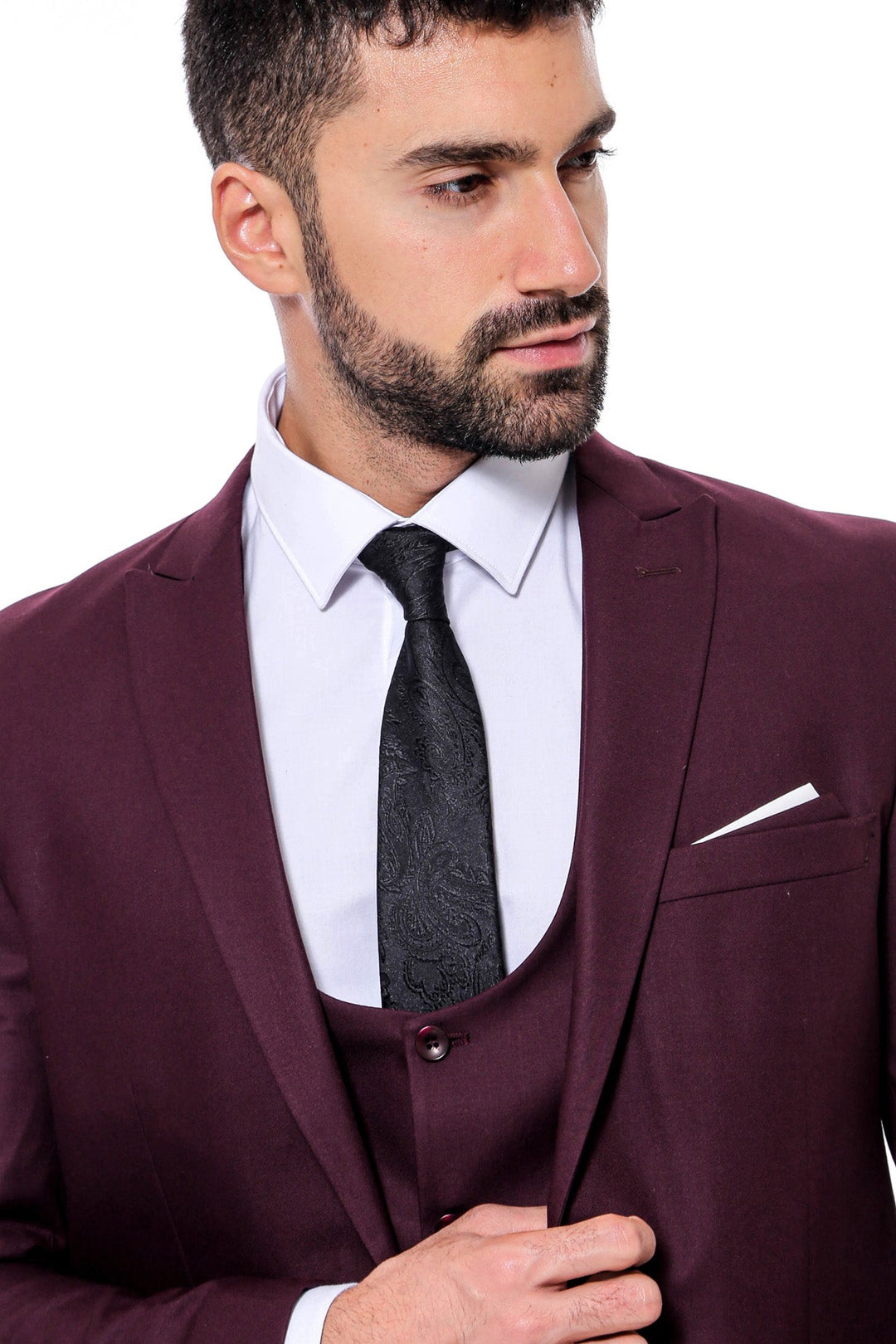 WSS Plain Slim Fit Burgundy Men Suit  - Vista
