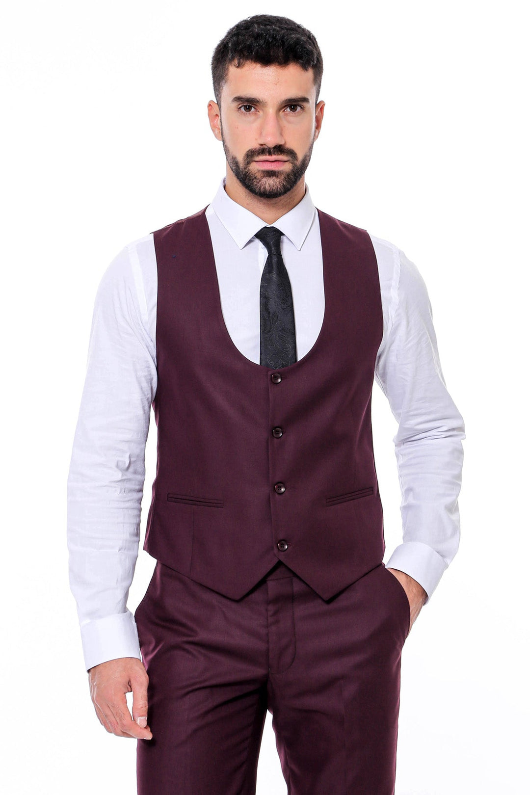 WSS Plain Slim Fit Burgundy Men Suit  - Vista