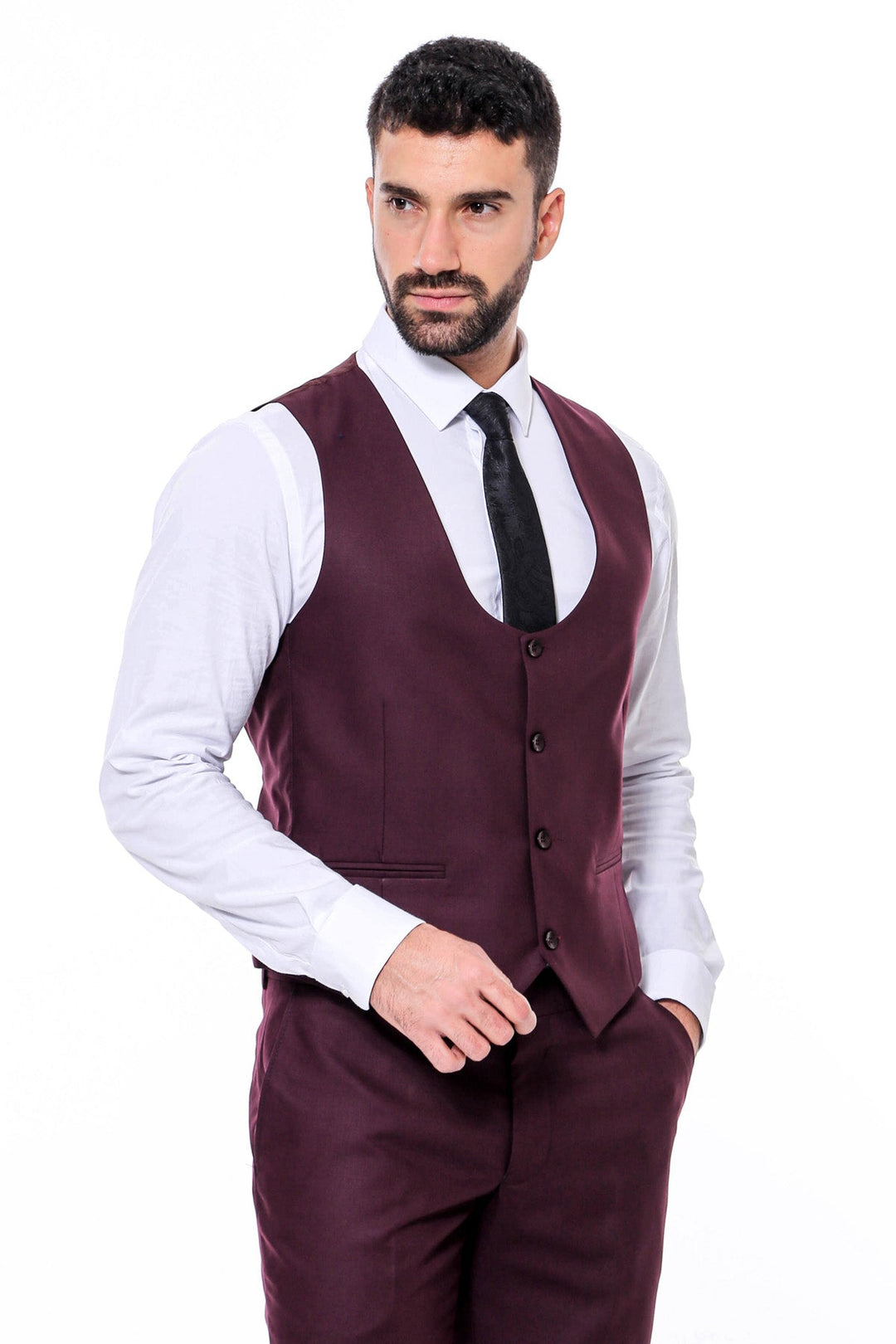 WSS Plain Slim Fit Burgundy Men Suit  - Vista
