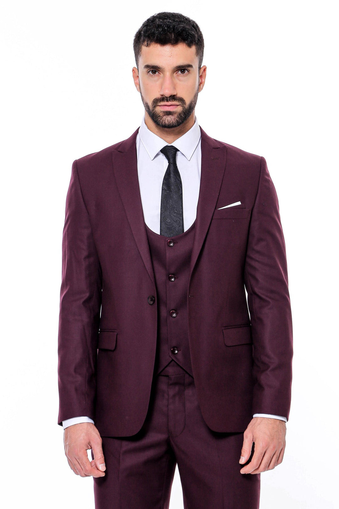 WSS Plain Slim Fit Burgundy Men Suit  - Vista