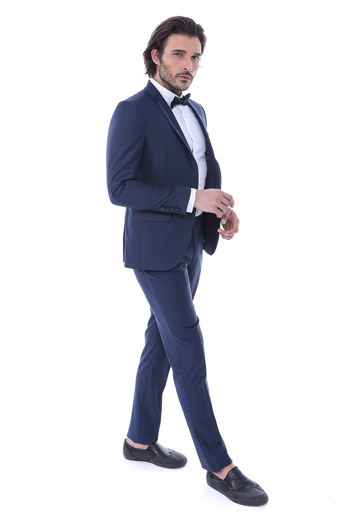 WSS 2 Piece Tuxedo Collar Piping Navy Blue Suit- - Middletown