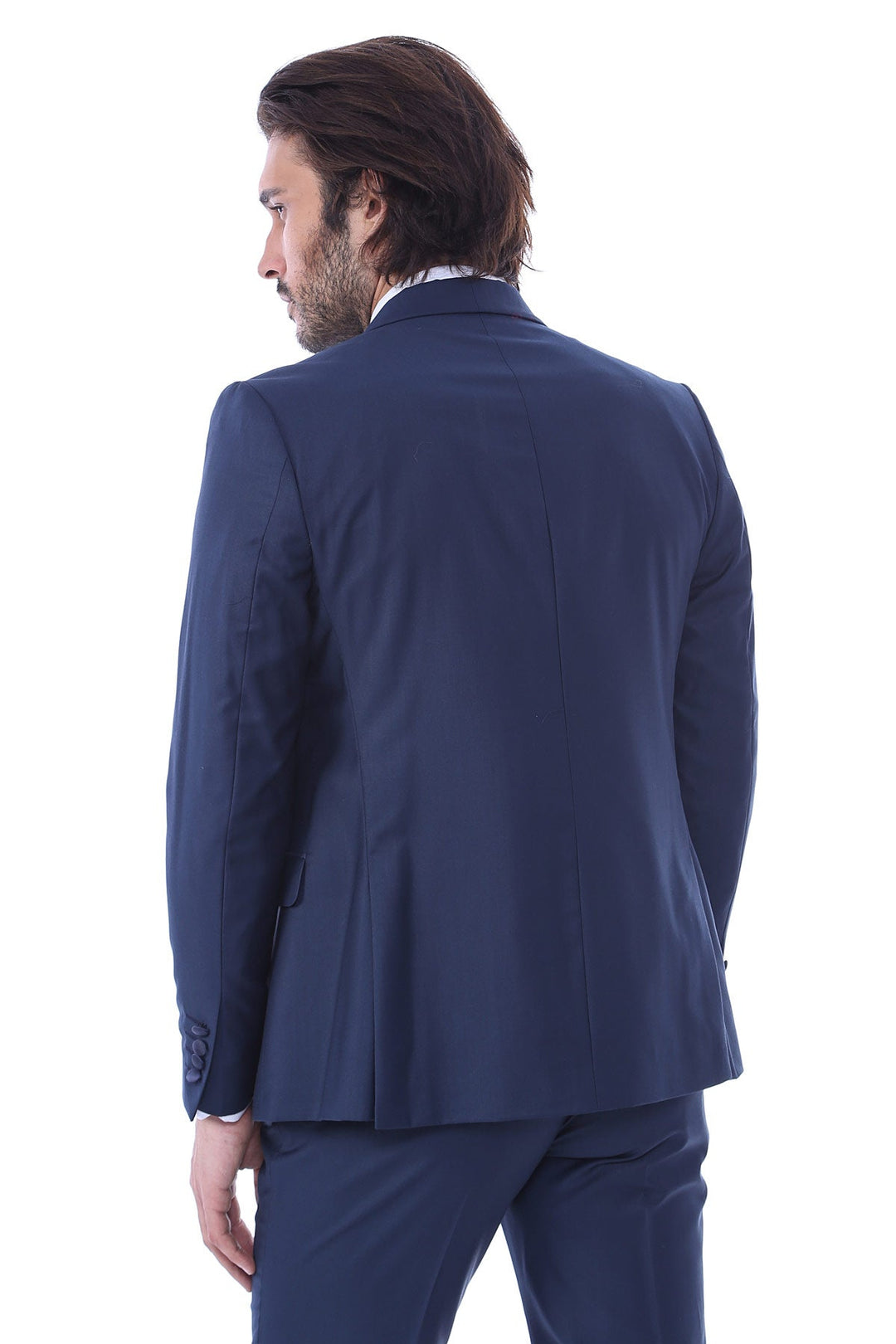 WSS 2 Piece Tuxedo Collar Piping Navy Blue Suit- - Middletown