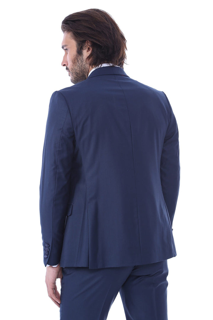 WSS 2 Piece Tuxedo Collar Piping Navy Blue Suit- - Middletown
