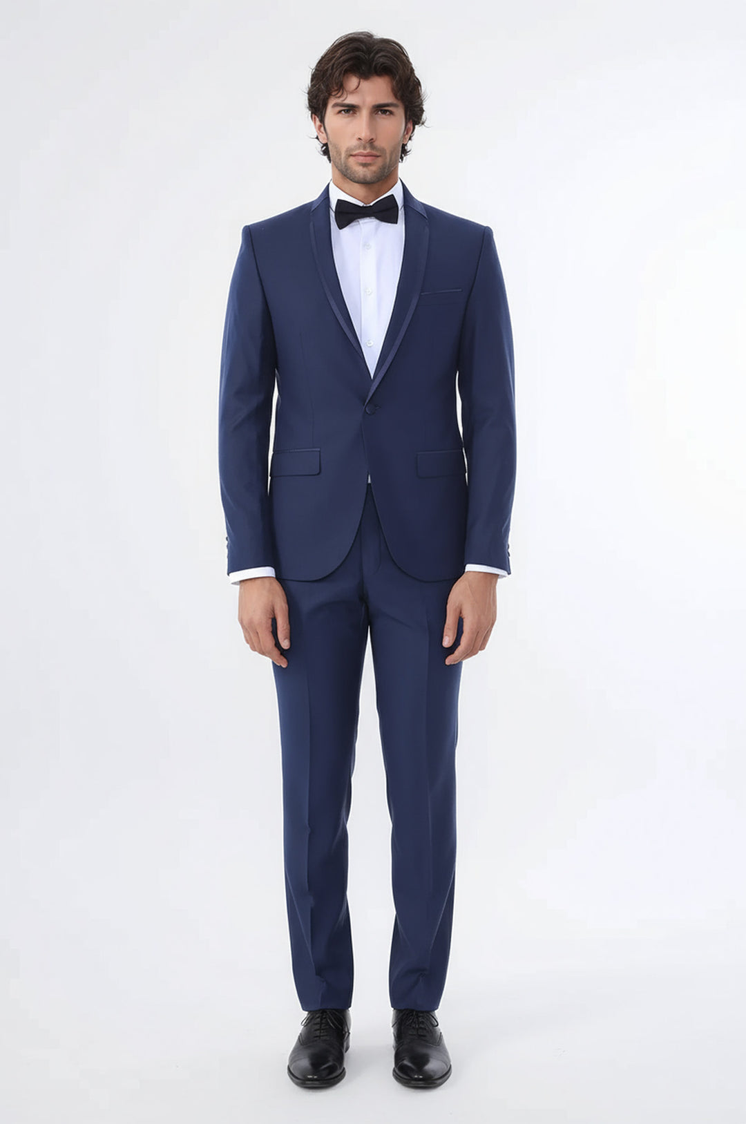 WSS 2 Piece Tuxedo Collar Piping Navy Blue Suit- - Deltona