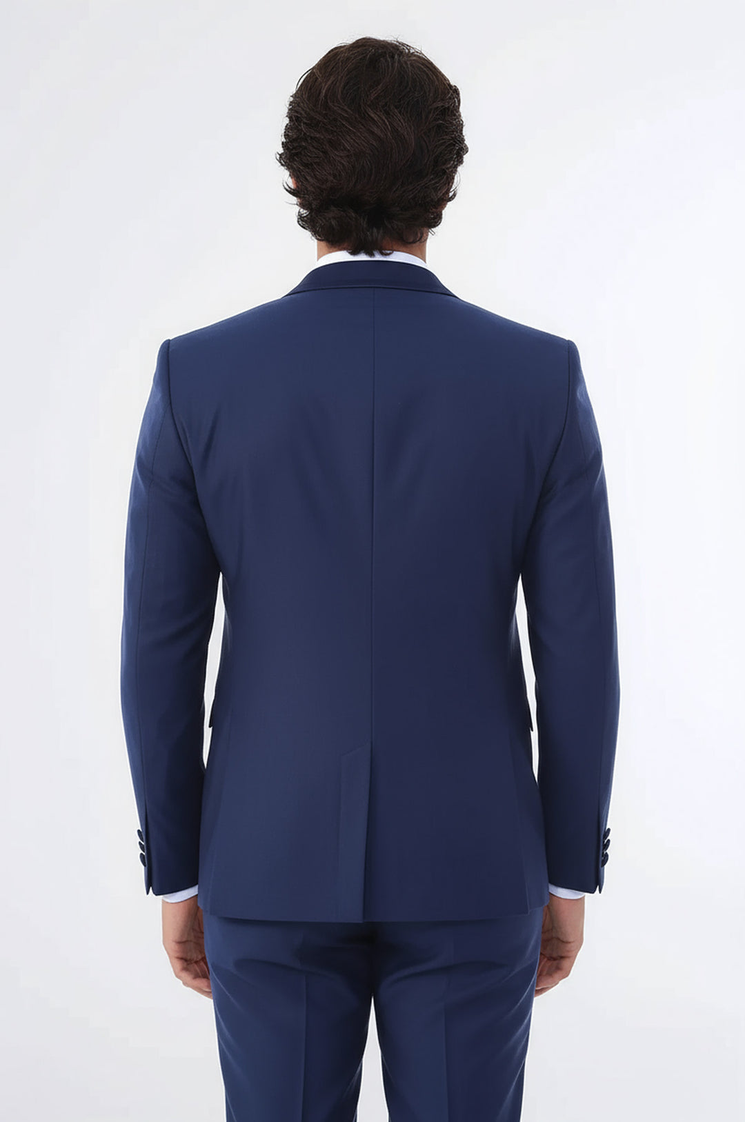 WSS 2 Piece Tuxedo Collar Piping Navy Blue Suit- - Deltona