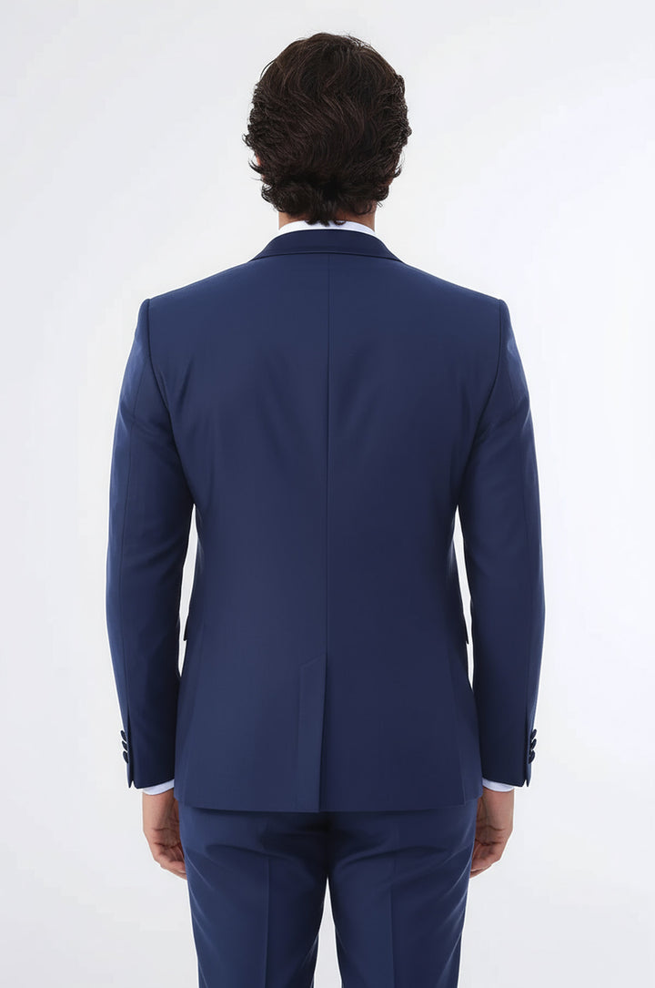 WSS 2 Piece Tuxedo Collar Piping Navy Blue Suit- - Deltona