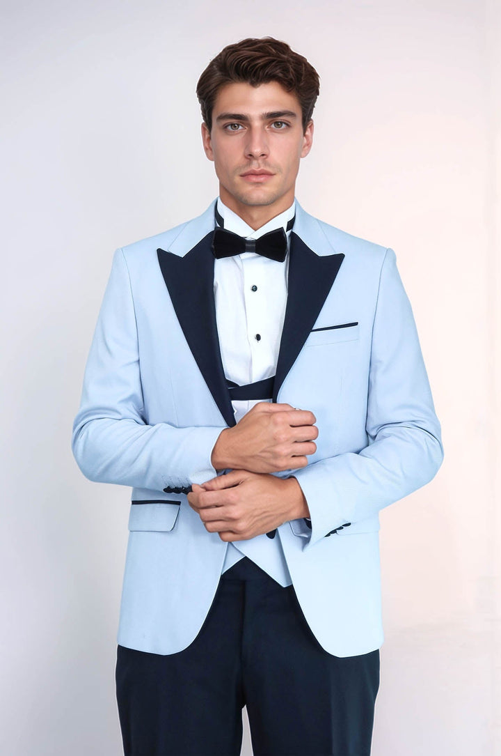 WSS Self-Patterned Baby Blue Wedding Suit  - Arlington