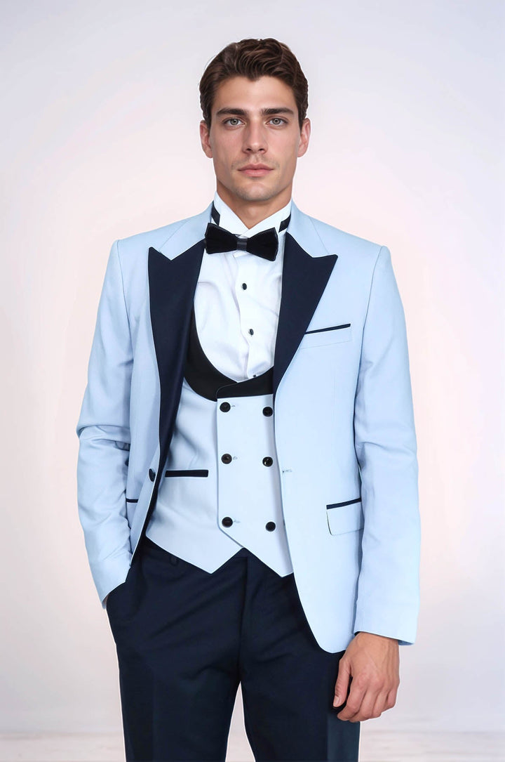 WSS Self-Patterned Baby Blue Wedding Suit  - Arlington