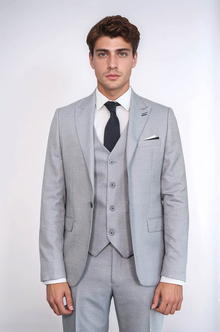 WSS Patterned Light Blue 3 Piece Suit  - Chelsea