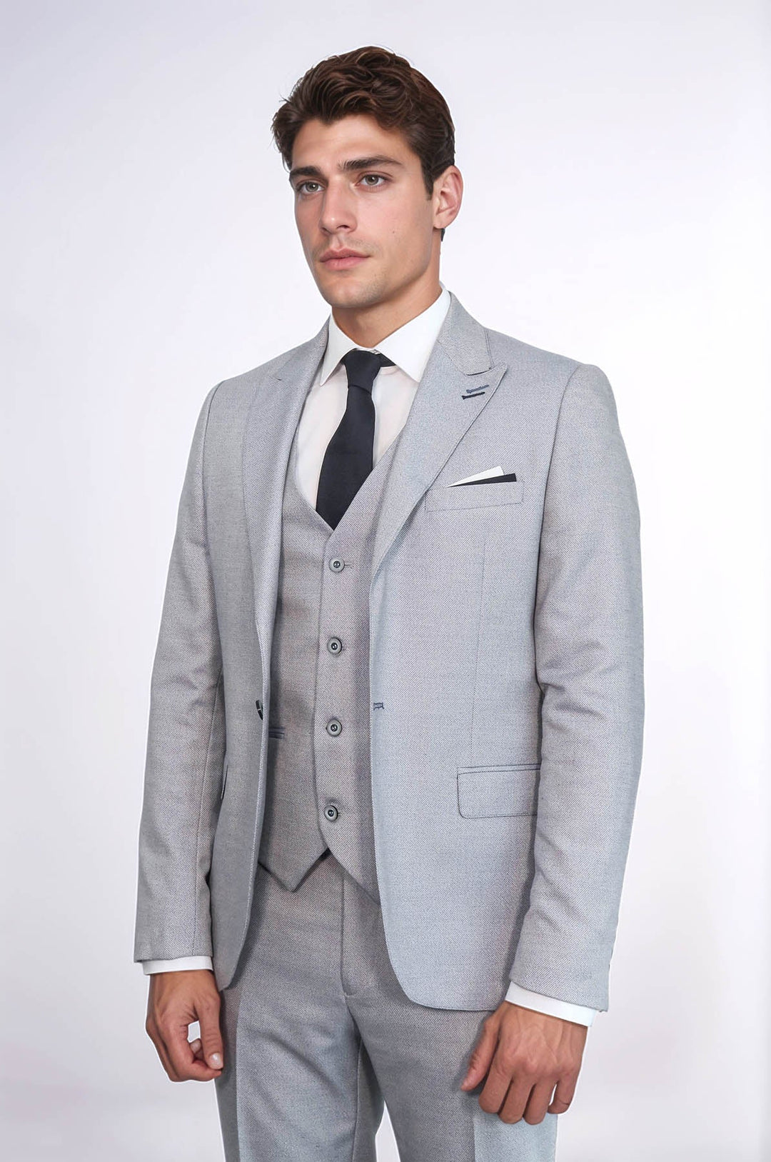 WSS Patterned Light Blue 3 Piece Suit  - Chelsea