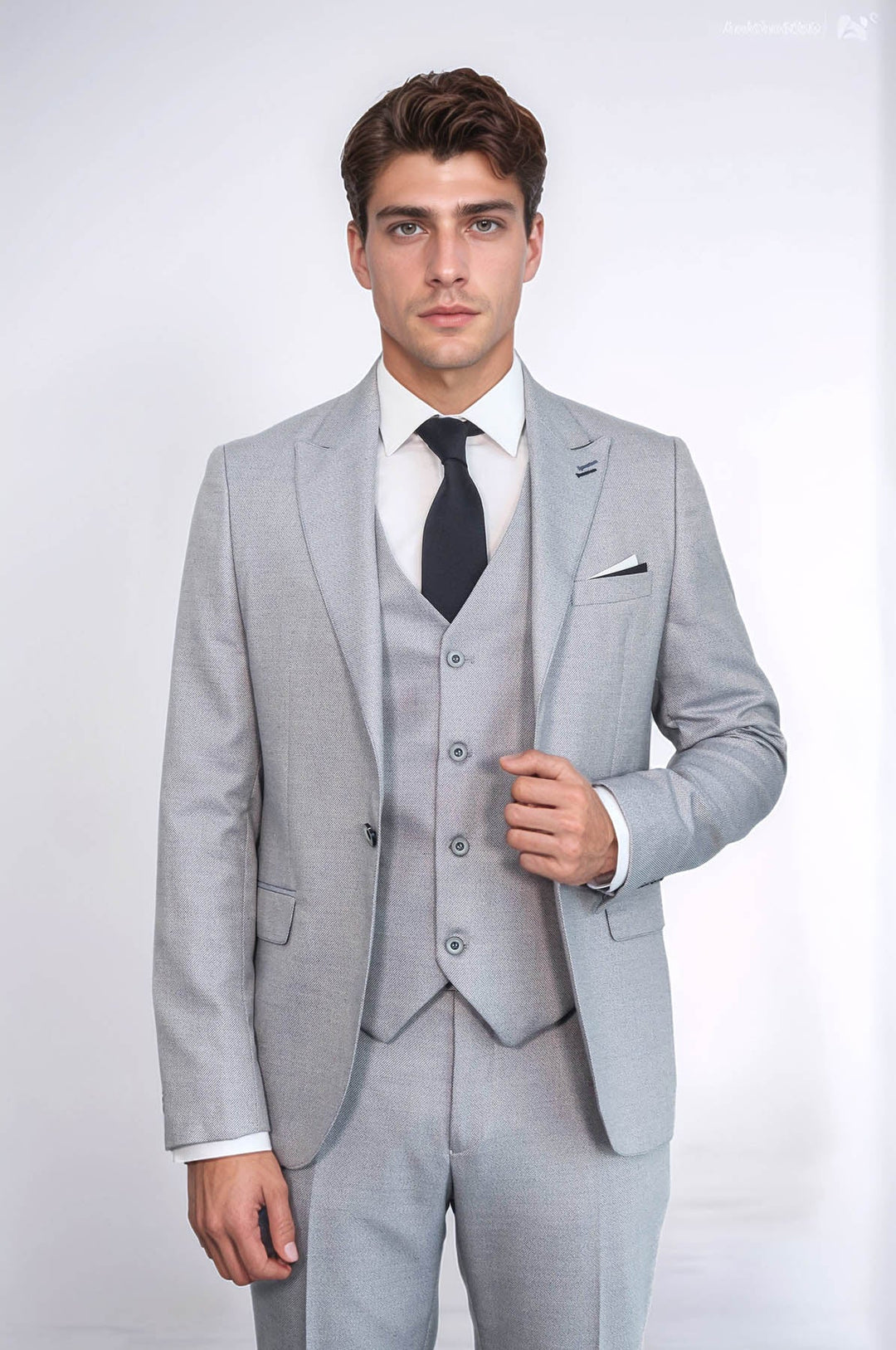 WSS Patterned Light Blue 3 Piece Suit  - Chelsea