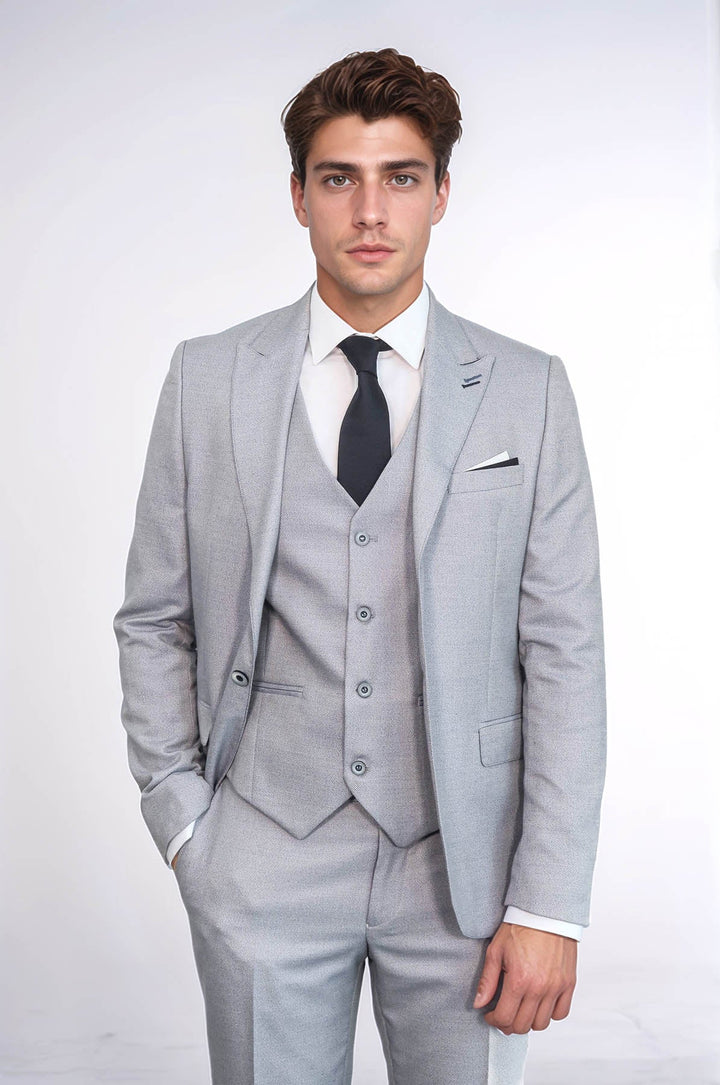 WSS Patterned Light Blue 3 Piece Suit  - Chelsea