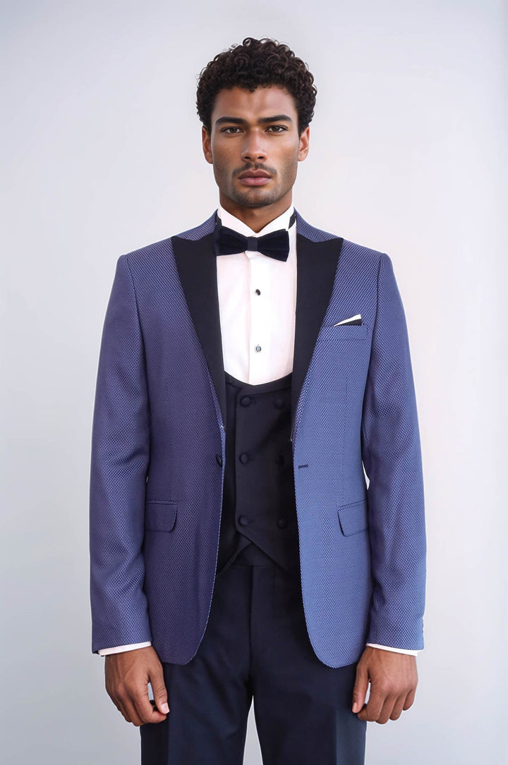 WSS Patterned Blazer Navy Blue Mens Tuxedo  - Upland