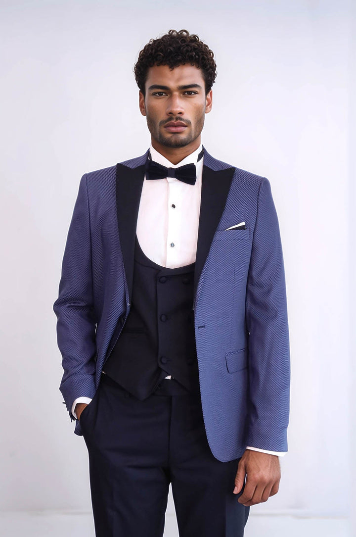 WSS Patterned Blazer Navy Blue Mens Tuxedo  - Upland