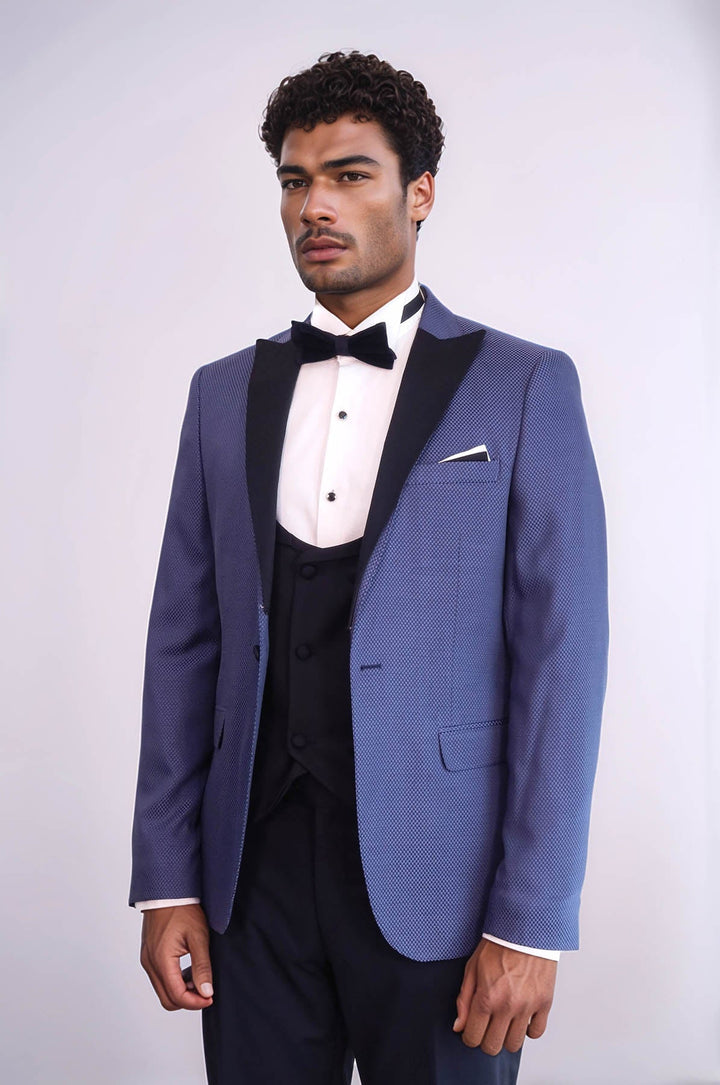 WSS Patterned Blazer Navy Blue Mens Tuxedo  - Upland